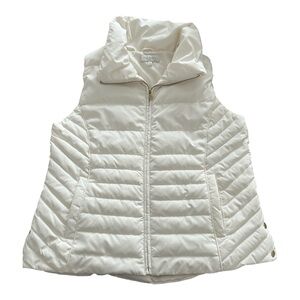 Talbots Diamond Quilted Down Filled Full Zip Puffer Vest Ivory Size XL